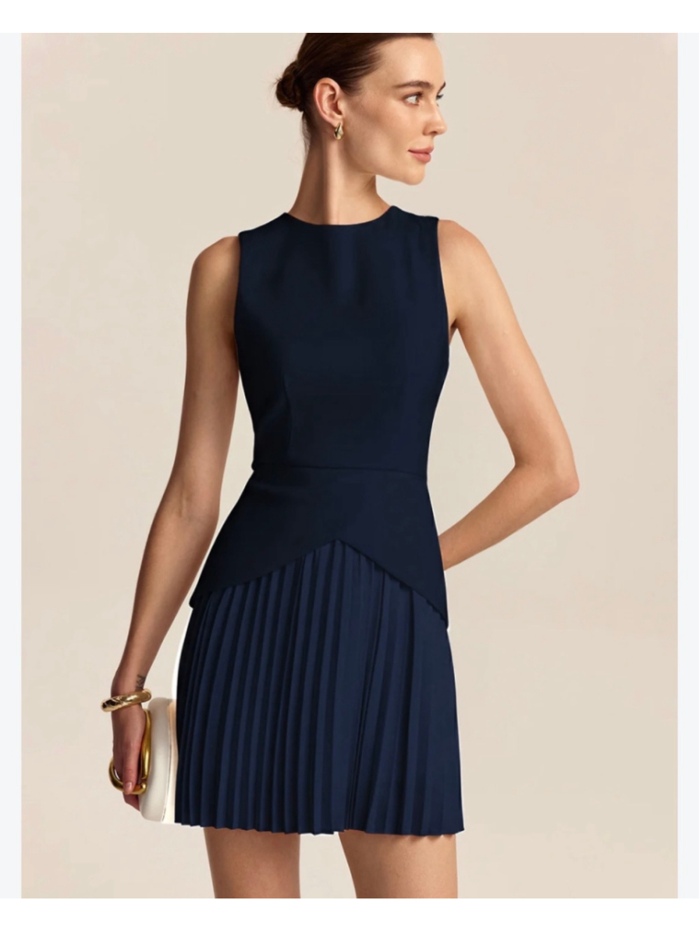 Commense Sleeveless Pleated Mini Dress M Old Money Minimalist Cocktail Event